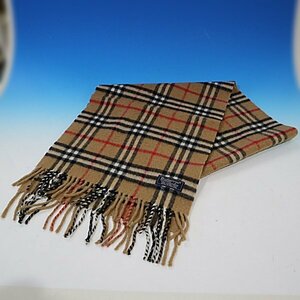 ★中古 BURBERRY バーバリー ノバチェック カシミヤ100％ フリンジ マフラー ベージュ系 ★