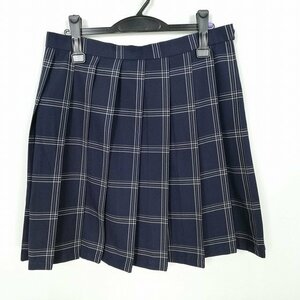 1円 スクールスカート 大きいサイズ 冬物 w75-丈51 チェック 中学 高校 プリーツ 学生服 制服 女子 中古 HK4339