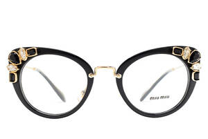 未使用品 miu miu VMU 05P 1AB-1O1 50-24 ビジュー キャットアイ メガネ サングラス フレーム ブラック