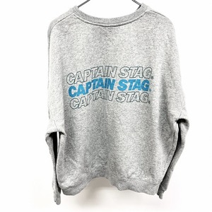 キャプテンスタッグ CAPTAIN STAG スウェット トレーナー 背中プリント 裏起毛 長袖 綿100% F 杢グレー×緑×青系 杢グレー レディース