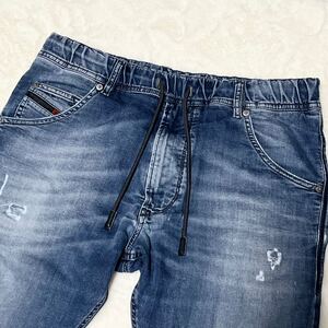 L相当◎ DIESEL ディーゼル joggjeans ジョグジーンズ KROOLEY デニムパンツ ストレッチ リペア ダメージ加工 インディゴ レザーパッチ W30