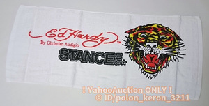 【未使用】Ed Hardy STANCE US エドハーディー フェイスタオル 綿100%■雑誌付録限定 ノベルティグッズ トラ 虎 タイガー 薄手 白 ホワイト