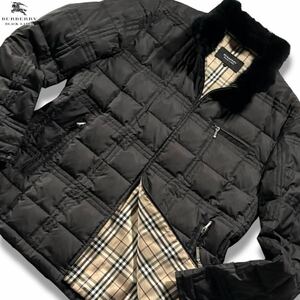 極美品/Lサイズ●バーバリーブラックレーベル ダウンジャケット BURBERRY BLACK LABEL キルティング ワッフル ノバチェック ファー ホース