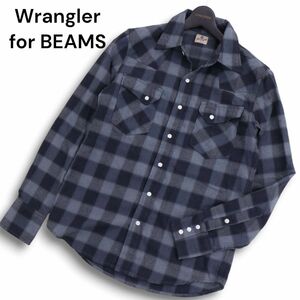 Wrangler for BEAMS ラングラー × ビームス S9057 通年 長袖 ウエスタン チェック★ シャツ Sz.S　メンズ ネイビー　C4T07880_9#C