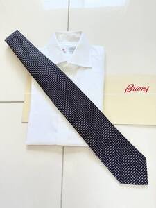 ■ 新品 Brioni ブリオーニ 定価 4万0,700円 定番 ダークネイビー 小紋 シルク タイ ネクタイ スーツ 44 46 マリネッラ キートン kiton