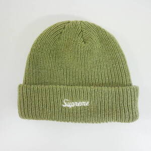 【1円】良好 Supreme 国内正規 Loose Gauge Beanie ルーズゲージビーニー ニットキャップ スクリプトロゴ刺繍 Light Olive ライトオリーブ