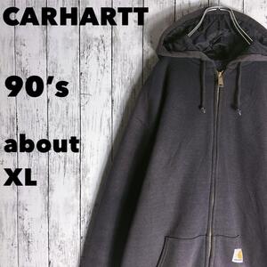 90s【carhartt】カーハート ジップパーカー フェードブラック XL相当