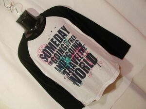 ssy2480 ONE AFTER 99 長袖 Tシャツ カットソー ホワイト×ブラック ■ フロントプリント ■ ラグランスリーブ カジュアル Lサイズ