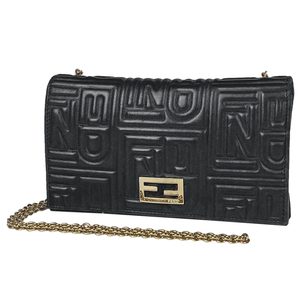 フェンディ FENDI ロゴ 長財布 チェーンウォレット 長財布 レザー ブラック 8M0219 レディース 【中古】