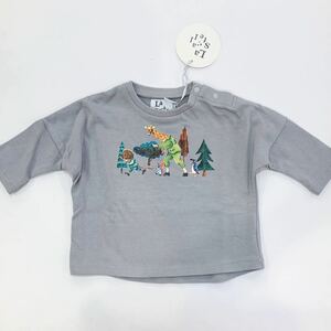 【新品未使用】la stella ラステラ 70cm 長袖Tシャツ ロンT グレー アニマル キリン ライオン リス ペンギン 森 ドロップショルダー