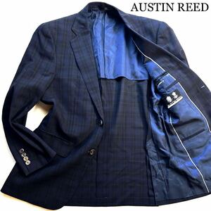 【ほぼ未使用】幻★定価20万!AUSTIN REED【英国王室御用達】オースチンリード最高級サマーカシミヤ艶感清涼テーラードジャケット濃ブルー青