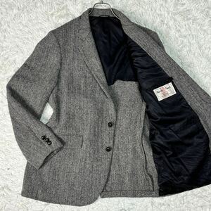 ●Harris Tweed【高級ツイード/ヘリンボーン/胡桃ボタン◆テーラードジャケット】ウール 2B ハリスツイード　L-XL相当　大きいサイズ