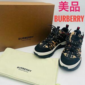 【美品】 BURBERRY TBロゴ レオパード ファブリック スニーカー　バーバリー