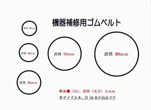 ▲▼ ５サイズ／各２本　シリコーンゴムベルト 断面●２ｍｍ ▲▼