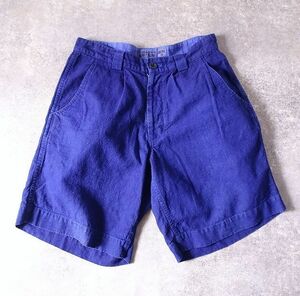 BLUE BLUE ハリウッドランチマーケット 藍 インディゴ 麻100% ショートパンツ ショーツ 日本製 リネン メンズ (1) ブルー ●r-045
