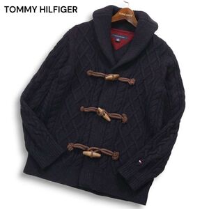 TOMMY HILFIGER トミーヒルフィガー 秋冬 トグル釦★ ショールカラー ケーブル ウール ニット カーディガン Sz.M　メンズ 紺　I4T03137_9#N