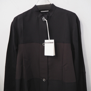 新品 定価159500円 ジルサンダー 秋 バンドカラー 長袖 シャツ 黒 ブラック レディース S M L XL メンズ JIL SANDER ブラウス 22ss 切替 春