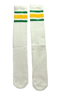 SkaterSocks (スケーターソックス) ロングソックス 靴下 Knee high White tube socks with Green-Gold stripes style 3 (25インチ)