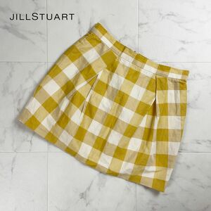 JILL STUART ジルスチュアート タック台形スカート チェック柄 バックジップ ミニ丈 裏地あり 黄色 イエロー サイズ2*RC1216