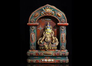 【清】某有名収集家買取品 西蔵・チベット伝来・時代物 銅製 象嵌寶石・天珠仏龕 極細工 密教古美術