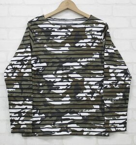 4T5538■SOPHNET CAMOUFLAGE OVER PRINT PANEL BORDER CUT SEWN ソフネット カモフラージュボーダーカットソー バスクシャツ Tシャツ