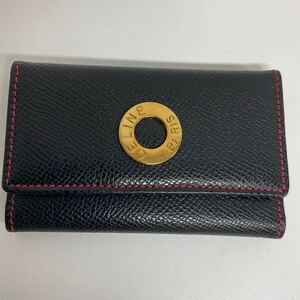 営NI216-60◆ 【新品・未使用】CELINE／セリーヌ M／97／2 牛革 サークルロゴ ブラック ゴールド ６連キーケース 