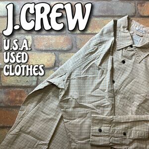 ★USA直輸入!!★正規品★【J.CREW ジェイ・クルー】サンドベージュ×サックスブルー チェック柄 長袖シャツ【メンズ 大きいM】 ES8-942