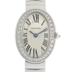 カルティエ CARTIER ミニベニュワール レディース クォーツ 腕時計 K18WG ベゼルダイヤ シルバー文字盤 WB520025 美品 新入荷 CA0446