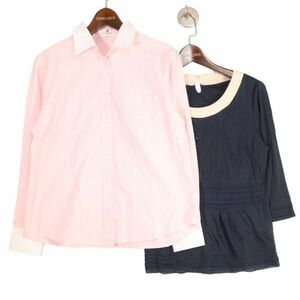 Courreges クレージュ 通年 長袖 シャツ ブラウス 【2枚セット】 7分袖 カットソー Sz.シャツ9R 紺38　レディース　E4T00664_3#C