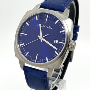 美品 腕時計 メンズ CALVIN KLEIN クォーツ quartz Swiss デイト ブルー Blue 青 シルバー silver K9N111 カルバンクライン Watch Y2135