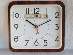 フランスアンティーク JAZ　掛け時計 クロック 壁掛け　蚤の市　ブロカント　時計 木目 ヴィンテージ ウォールクロック ミッドセンチュリー