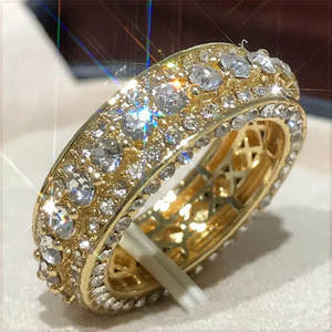 [RING] 14K Gold Plated Eternal CZ ラグジュアリー 3面 5列 キュービックジルコニア KC ゴールド カラー エターナル リング 24号