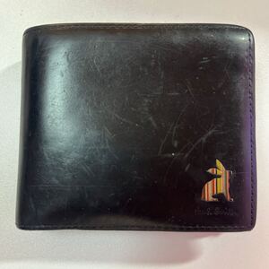 Paul Smith 二つ折り財布 レザー ブラック ウォレットポールスミス　メンズ　ブランド　黒　二つ折り　財布　コンパクトウォレット