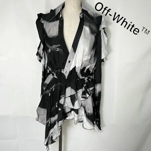 オフホワイト OFF-WHITE アブストラクトプリント ラッフルミニドレス チュニック