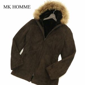 MK HOMME ミッシェルクラン オム 秋冬 リアルファー フーディー フェイク ムートン★ ダブルジップ コート Sz.46　メンズ　C3T10180_B#N