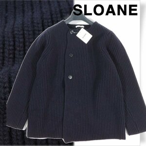 新品1円～★定価5.万 SLOANE スローン メンズ 日本製 3G 片畦編み メリノウール カーディガンニット 5 ネイビー L ◆S1068◆