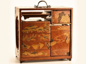 【流】時代漆器 江戸時代 本金蒔絵上手梨地花見弁当箱 箱付 DJ272