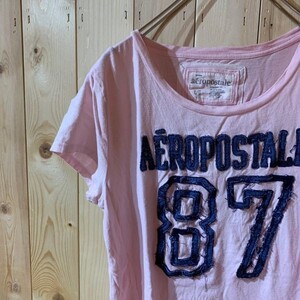 [KWT2180] AEROPOSTALE 刺半袖Tシャツ レディース ベビーピンク L ポス