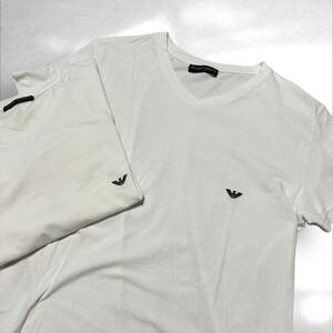 ◆極美品 近年 Lサイズ 2枚セット◆EMPORIO ARMANI エンポリオアルマーニ 半袖シャツ ホワイト イーグルロゴ 刺繍 綿 コットン Tシャツ