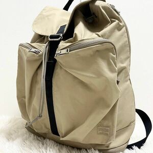 1円〜 美品 ポーター PORTER 吉田カバン 吉田鞄 リュックサック バックパック 巾着 ベージュ ナイロン A4 通勤 通学 メンズ ユニセックス