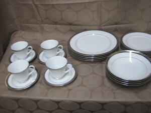 【T049】ノリタケ Noritake REGENT PLATINUM 20pce ディナーセット　カップ＆ソーサー　大皿　中皿　深皿　4人分