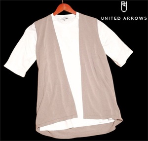 新品! ユナイテッドアローズ ニットジレ＋Tシャツ セットトップス ベージュ (M) ☆ UNITED ARROWS メンズ 半袖 リラックスシルエット 白 ★