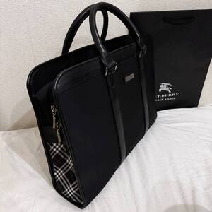 名作 BURBERRY BLACK LABEL バーバリーブラックレーベル ナイロン＆本革 ブリーフケース ビジネスバッグ サイドノバチェック 黒白赤 #2969