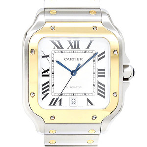 美品 カルティエ Cartier サントス ドゥ カルティエ ウォッチ LM W2SA0006 シルバー文字盤 SS/YG メンズ腕時計 自動巻き 男性 ブランド