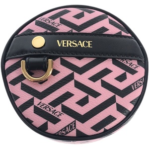 VERSACE ヴェルサーチ ラ グレカ ラウンドレザーポーチ ピンク ITUMDXRVOHV8