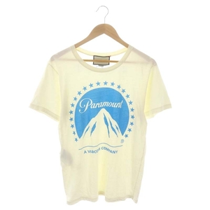 グッチ GUCCI Paramount Pictures Tシャツ カットソー 半袖 ロゴ XS アイボリー ブルー /DF ■OS メンズ