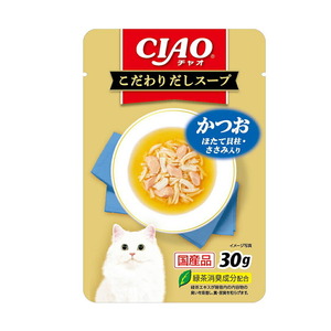 （まとめ買い）いなばペットフード CIAO こだわりだしスープ かつお ほたて貝柱・ささみ入り 30g 猫用フード 〔×48〕