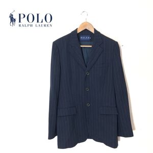 1K1181-T◆ralph lauren ラルフローレン テーラードジャケット ストライプ シングル 3B◆size15 ネイビー メンズ トップス ウール