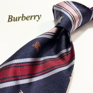 激レア★【美品】BURBERRY バーバリー ネクタイ ホースロゴ×ストライプ柄 メンズ スーツ ノバチェック レジメンタル ハイブランド 高級