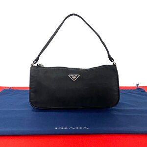 極 美品 希少品 PRADA プラダ 三角ロゴ 金具 ナイロン ハンドバッグ ミニ トートバッグ セミ ショルダーバッグ ブラック 黒 e61-1